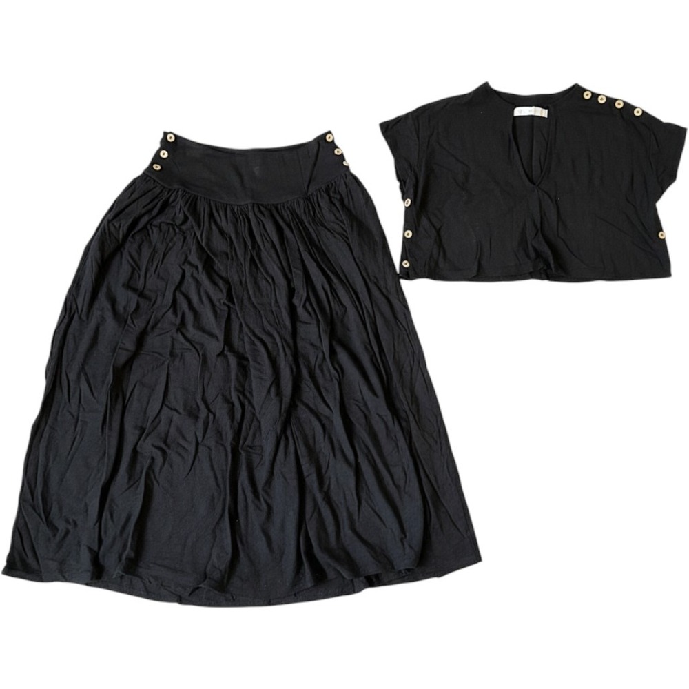 NEW Free People free-est Coastal Skies Midi Skirt Crop Top Two Piece Black Large